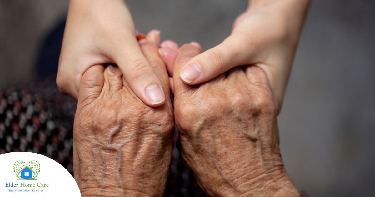 Younger hands hold older ones, representing the care and compassion of caregiving and how caregivers can help, even in ways like implementing stroke prevention strategies.